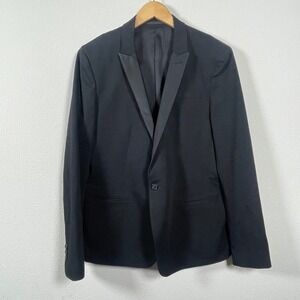 AllSaints Ardmore Tux Blazer Mens 40R Black Wool Blend Peak Lapel Tuxedo Jacket